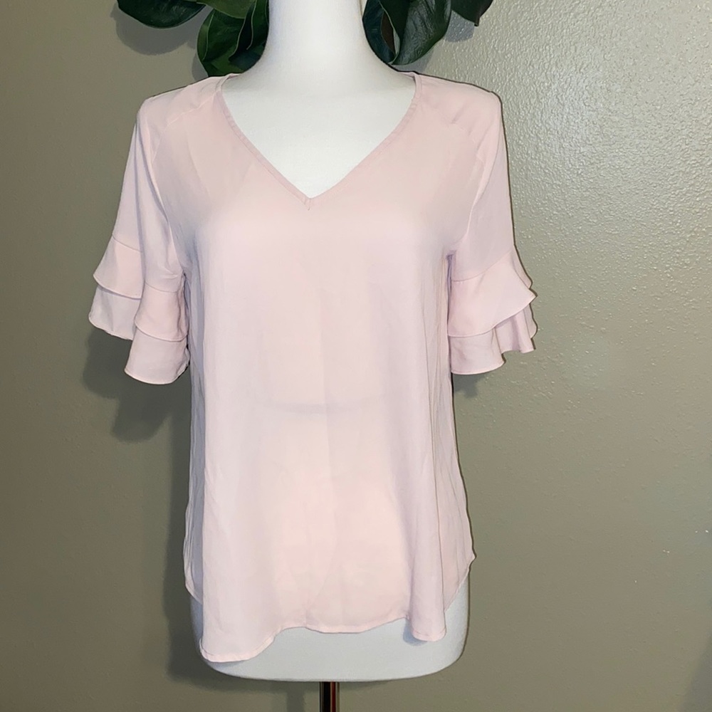 Worthington Top, Ruffle Sleeves, Light Pink, NWT